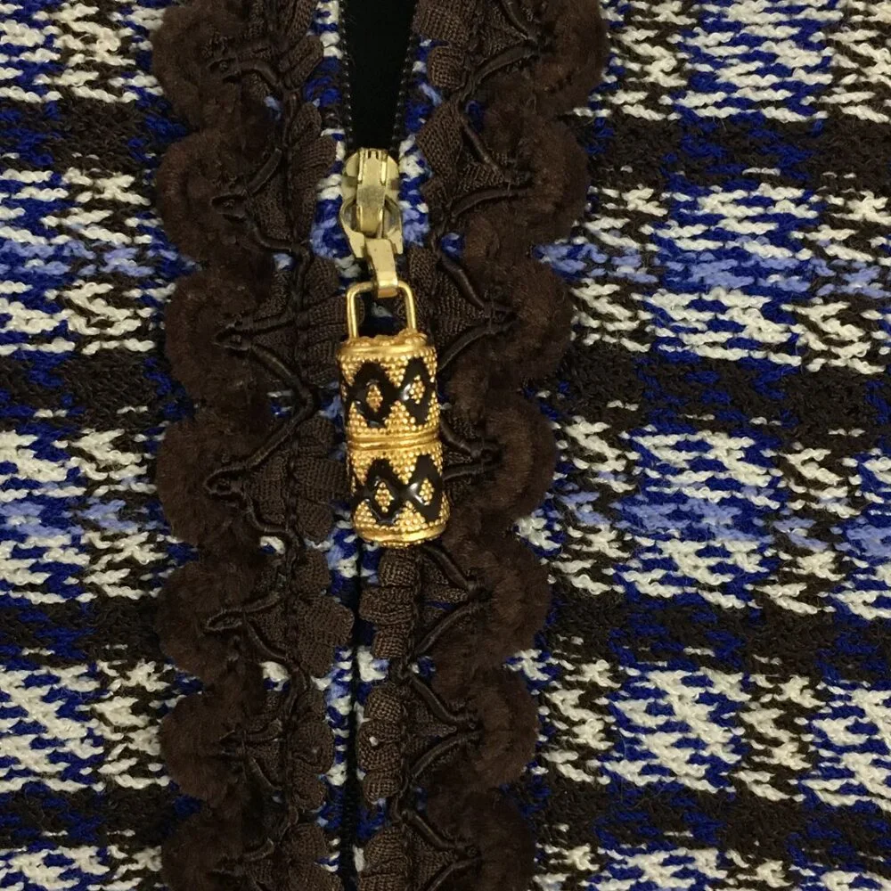 BEAUTIFUL St John collection knit blue brown multi jacket skirt suit size 8 - Picture 7 of 10